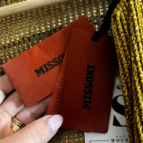 Missoni Metallic Knit Wrap Jumpsuit Gold Lurex Wide Leg Plunge Size 38 NWT Italy - Picture 12 of 16